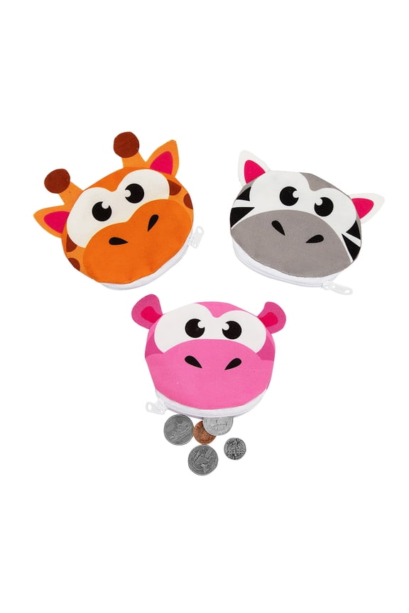 4" x 3 1/2" Mini Big Eye Wacky Animal Plush Coin Purses - 12 Pieces