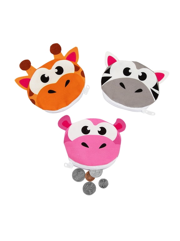 4" x 3 1/2" Mini Big Eye Wacky Animal Plush Coin Purses - 12 Pieces