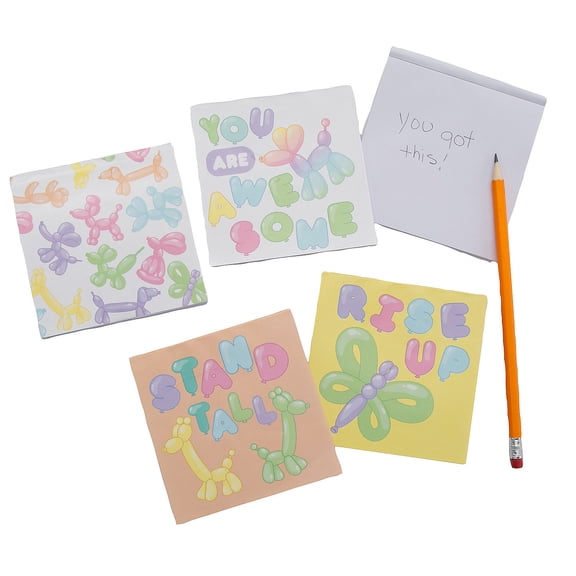Fun Express 4" x 4 3/4" 25 pg. Balloon Animal Motivational Paper Notepads – 24 Pieces