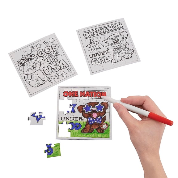 Fun Express 4" x 4" Bulk 50 Pieces Color Your Own Religious Patriotic Jigsaw Puzzles