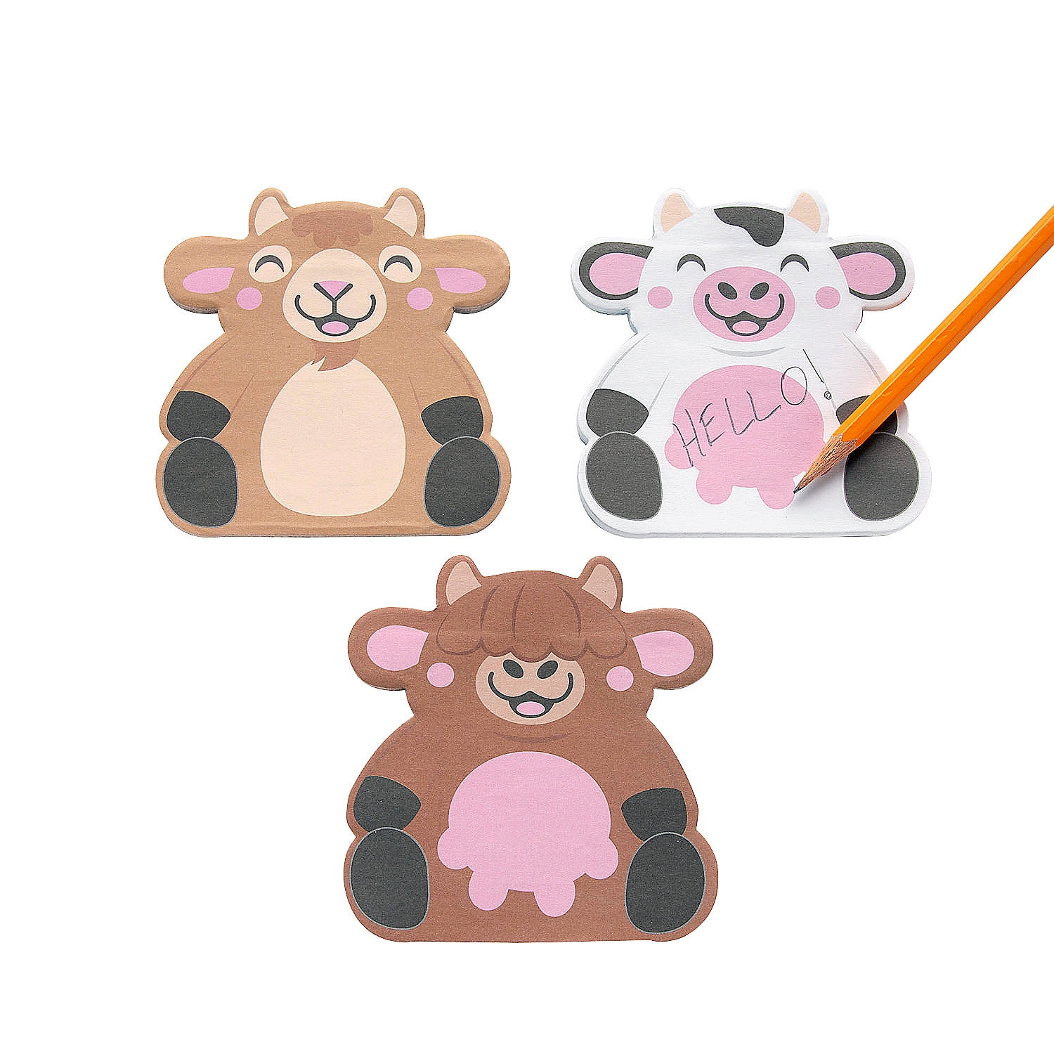 Fun Express 4" x 4" Smiling Goat & Cow Characters Sticky Note Pads - 12 Pieces