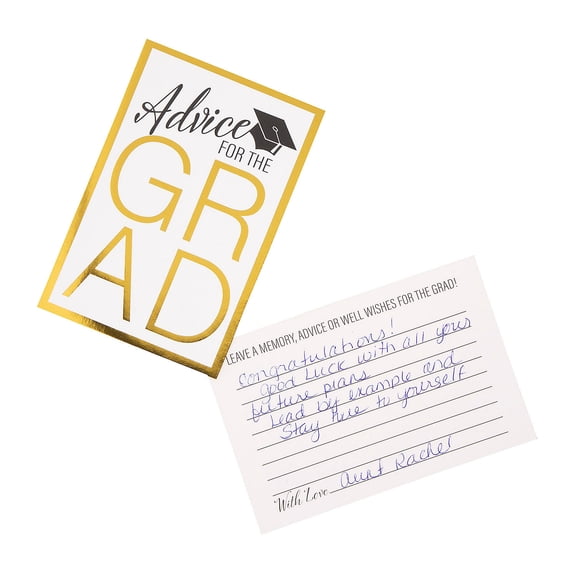 Fun Express 4" x 6" Advice for the Grad White & Gold Cardstock Cards - 24 Pieces