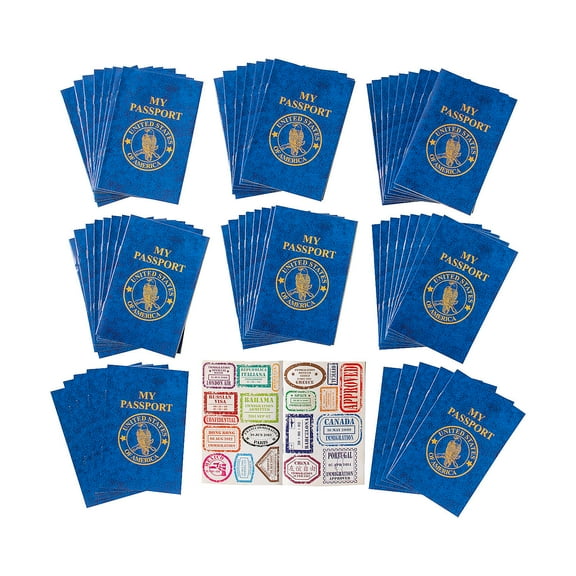 Fun Express 4" x 6" Bulk 60 Pieces My USA Passport Blue Paper Sticker Books