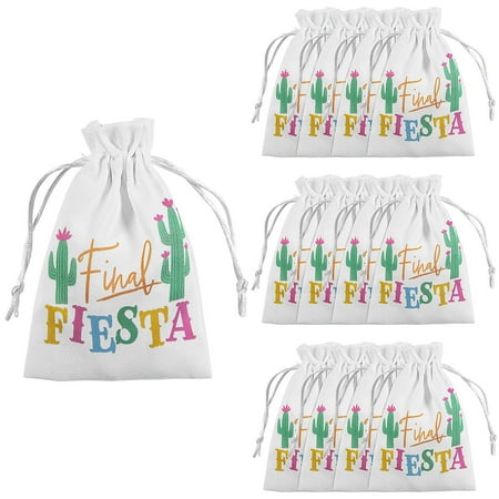 Fun Express 4" x 6" Small Final Fiesta Bachelorette Canvas Drawstring Favor Bags - 12 Pc