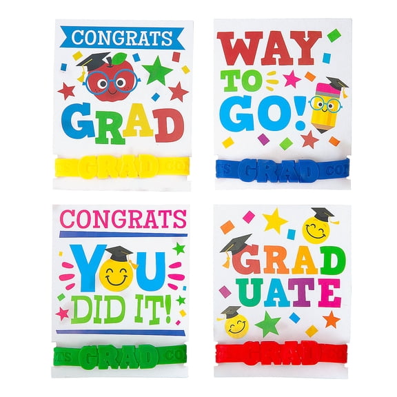 Fun Express 48 Pc. 7 1/4" Bright Color Elementary Graduation Bracelets on Card for 24