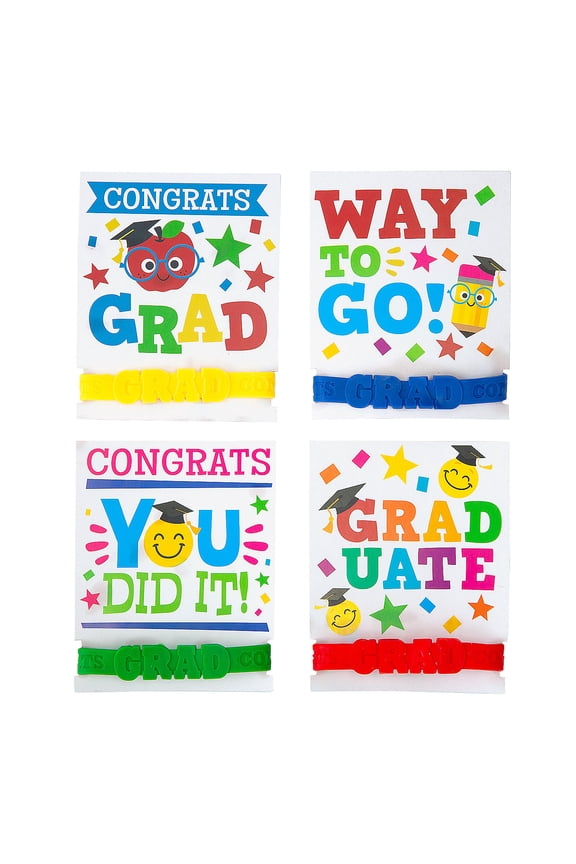 48 Pc. 7 1/4" Bright Color Elementary Graduation Bracelets on Card for 24