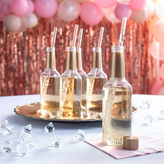 Fun Express 48 Pc. Mini Plastic Champagne Bottles with Glitter Straws for 24