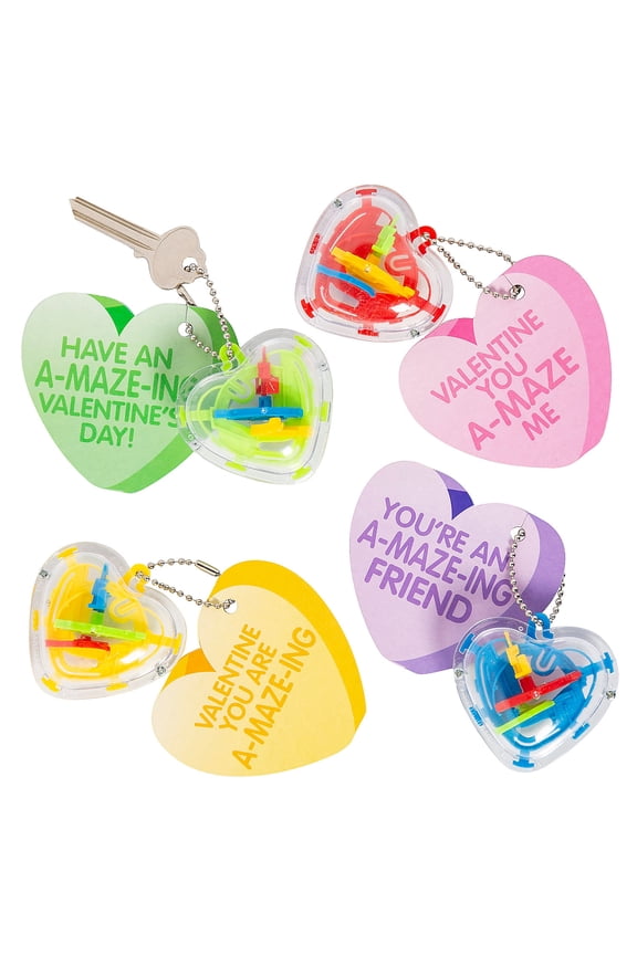 48 Pieces Maze Heart Keychain Valentine Exchanges with Card for 24