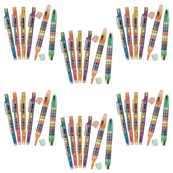 Fun Express 5 1/2" Bulk 48 Pieces 20-Color Transparent Glitter Platsic Stacking Point Crayons