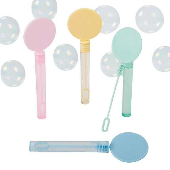 Fun Express 5 1/2" Mini Flat Pastel Colored Bubble Tubes with Wand - 24 Pc.