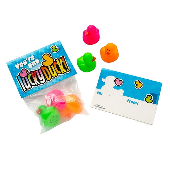 Fun Express 5 1/2" Mini Neon Ducks Lucky Duck Exchange Packs - 12 Pieces