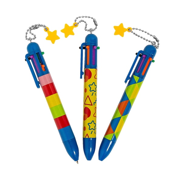 Fun Express 5 1/2" Multicolor Pattern Plastic 6-Color Shuttle Pens - 12 Pieces