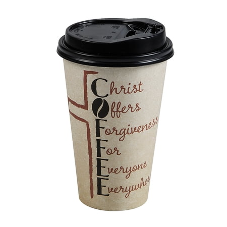 Fun Express 5 1/4" 16 oz. Religious Disposable Paper Coffee Cups with Lids - 12 Count