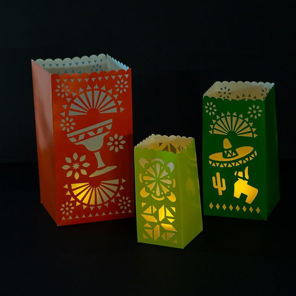 Fun Express 5 1/4" x 10 1/4" Fiesta Luminary Tabletop Lanterns with Tealight Candles - 24 Pieces