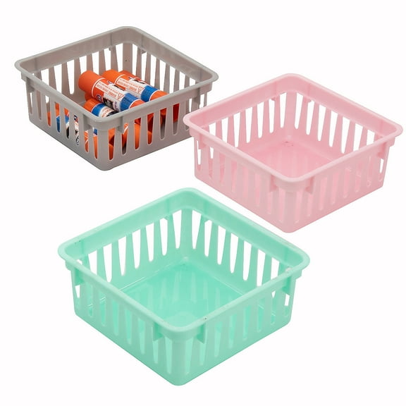 Fun Express 5 1/4" x 2 1/4" Classroom Small Square Soft Color Storage Baskets - 6 Pieces