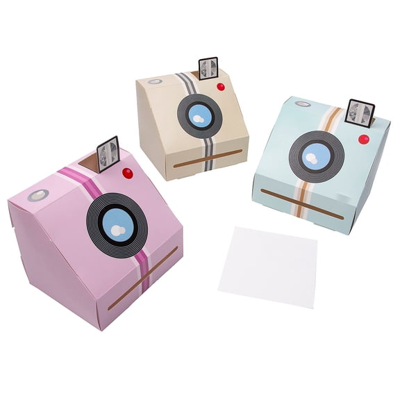 Fun Express 5 1/4" x 6 3/4" Pink, Tan and Blue Instant Camera-Shaped Favor Boxes - 12 Pc.
