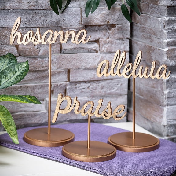 Fun Express 5 3/4" – 11" Religious Phrase Easter Wooden Tabletop Signs - 3 Pieces