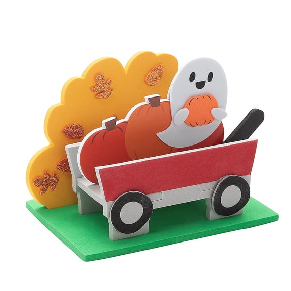 Fun Express 5 3/4" x 4" 3D Halloween Ghost Hayrack Ride Scene Foam Craft Kit - Makes 12