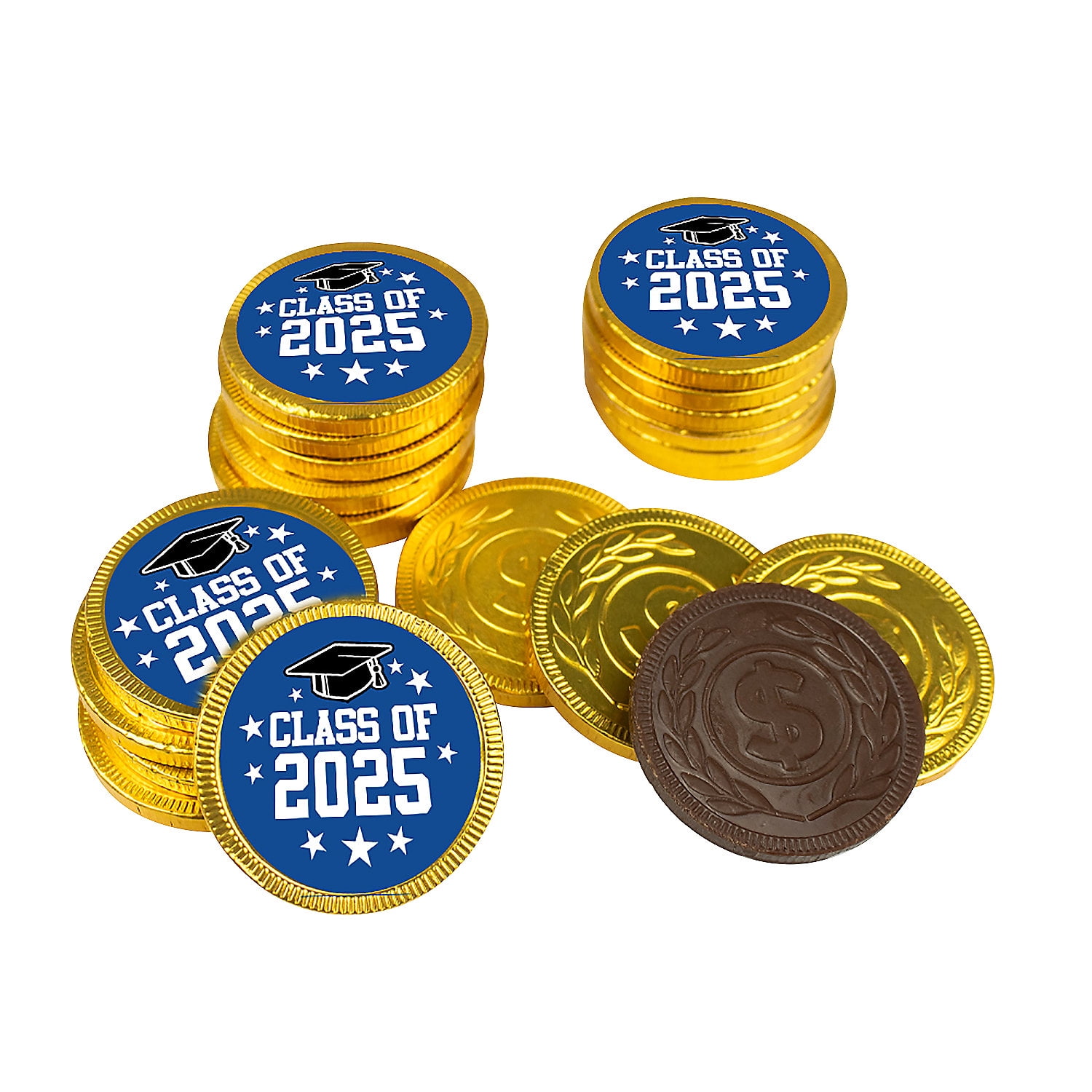 Fun Express 5.5 oz. Class of 2025 Blue Foil Wrapped Chocolate Coins - 30 Pieces