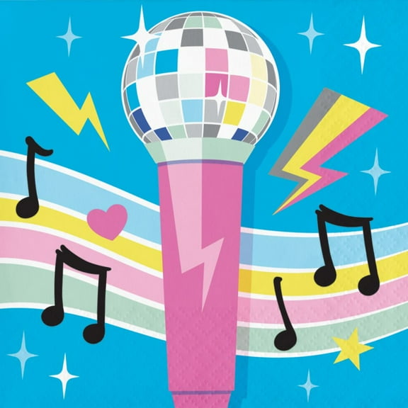 Fun Express 5" Birthday Beats Disco Party Microphone Paper Beverage Napkins - 16 Count
