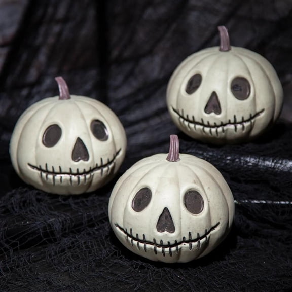 Fun Express 5" White Pumpkin Head Jack-O'-Lanterns Halloween Decoration Set - 3 Pc.