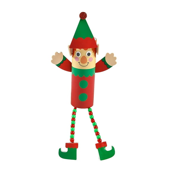 Fun Express 5" x 10 3/4" Christmas Elf Craft Tube with Bead Legs Craft Kit - Makes 12