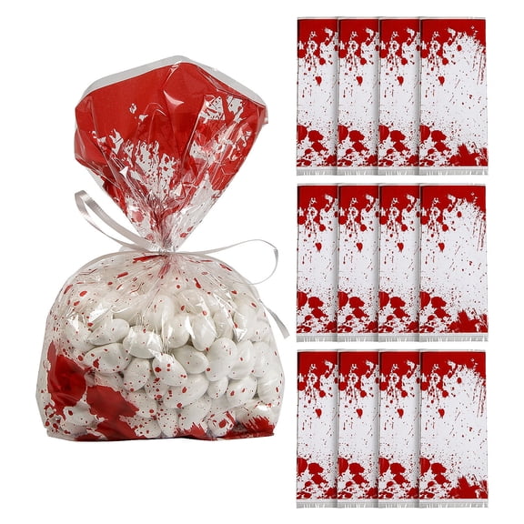 Fun Express 5" x 11 1/2" Halloween Horror Party Cellophane Bags - 12 Piece