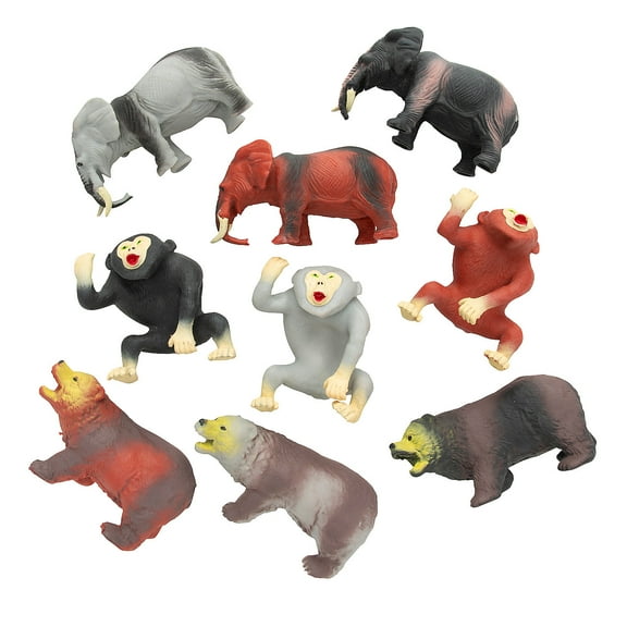 Fun Express 5" x 3" Stretchy Sensory Sand-Filled Safari Animal Toys - 12 Pc.