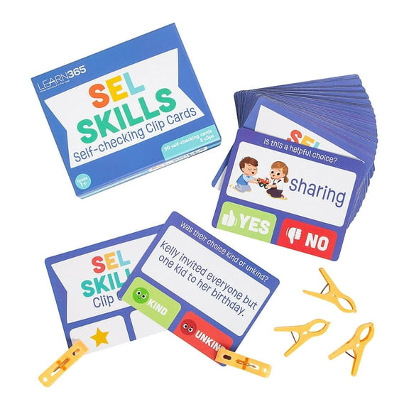 Fun Express 5" x 4" Social Emotional Learning Skills Clip Cards Activity Set - 56 Pieces
