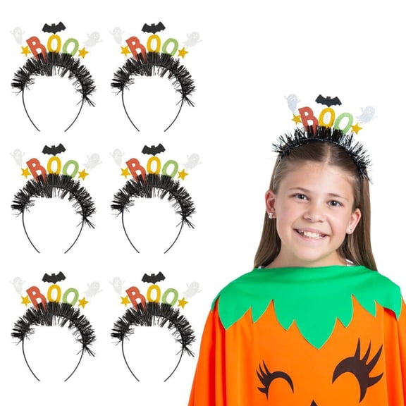 Fun Express 5" x 5 1/2" Halloween Boo Plastic Headbands with Ghost & Bat Toppers - 6 Pc.