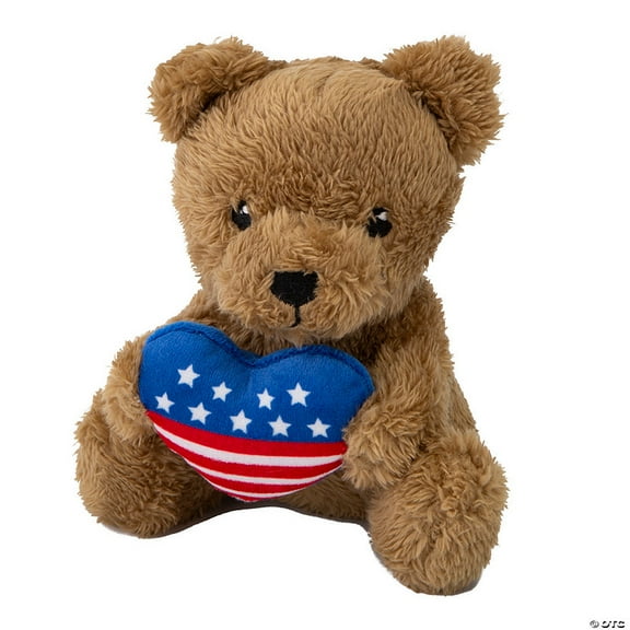 Fun Express 5" x 6" Patriotic Fuzzy Stuffed Brown Bears with Heart - 12 Pieces