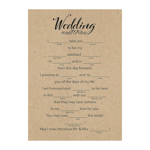 Fun Express 5" x 7" Wedding Guest Mad Libs Cardstock Cards Word Game 25 Pieces