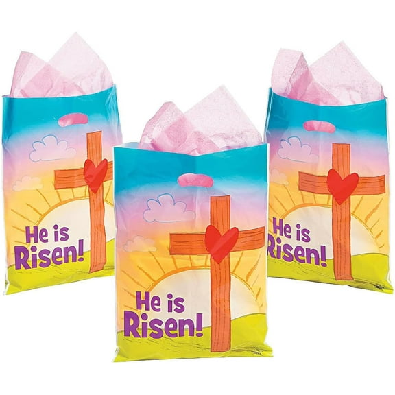 Fun Express 50 Pieces Religious Easter Goody Bags, Sunday School Supplies, Party Favor Bags, Giveaways, Easter Egg Hunt Bags