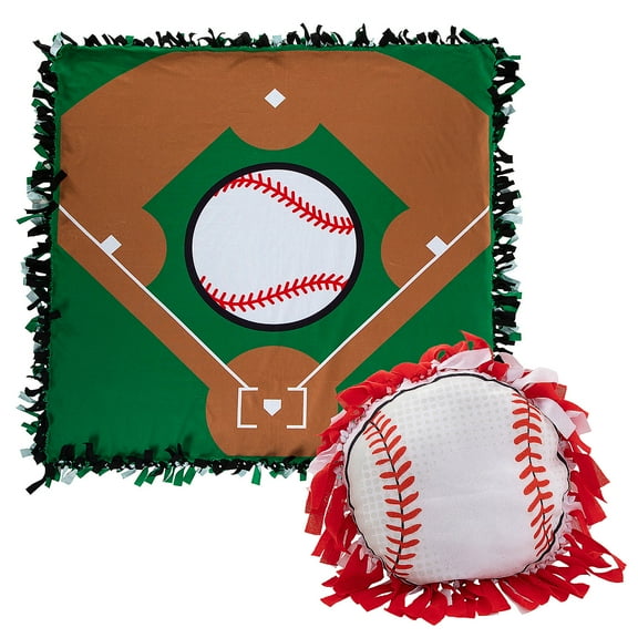 Fun Express 54" Baseball Fleece Tied Pillow & Blanket Craft Kit Assortment - 12 Pc.