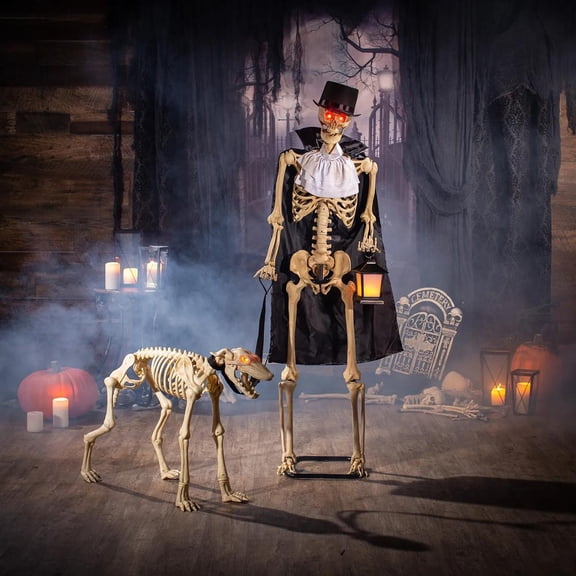 Life-Size Animated Skeleton with Dog Halloween Decorations - 2 pc