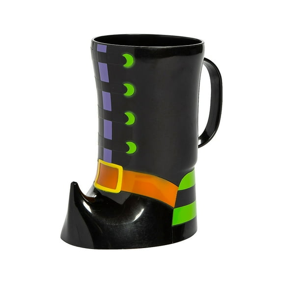 Fun Express 6 1/2" 10 oz. Witch Boot-Shaped Reusable BPA-Free Plastic Mugs - 12 Count