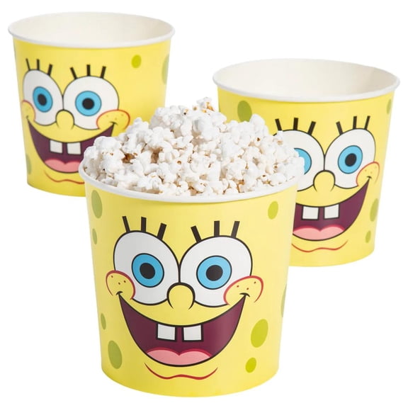 Fun Express 6 1/2" 85 oz. SpongeBob SquarePants Disposable Paper Popcorn Buckets 3 Pc.