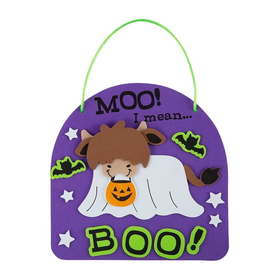 Fun Express 6 1/2" Halloween Ghost Highland Cow Sign Foam Craft Kit - Makes 12