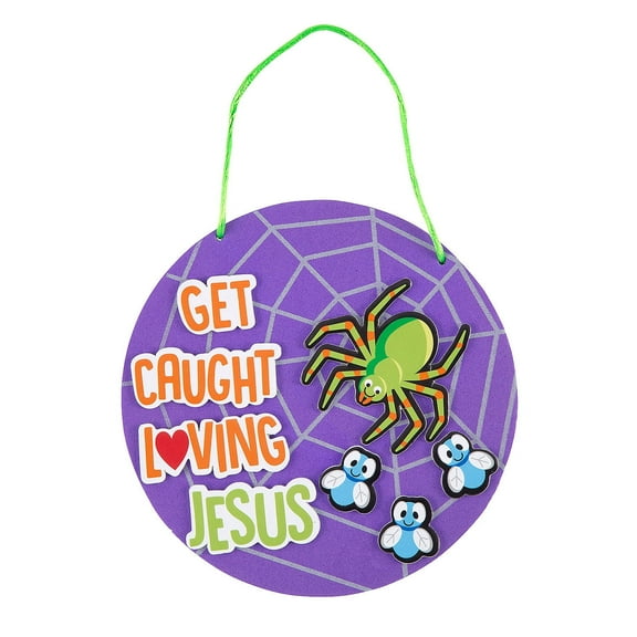 Fun Express 6 1/2" Religious Get Caught Loving Jesus Spider Web Sign Foam Craft Kit - Makes 12