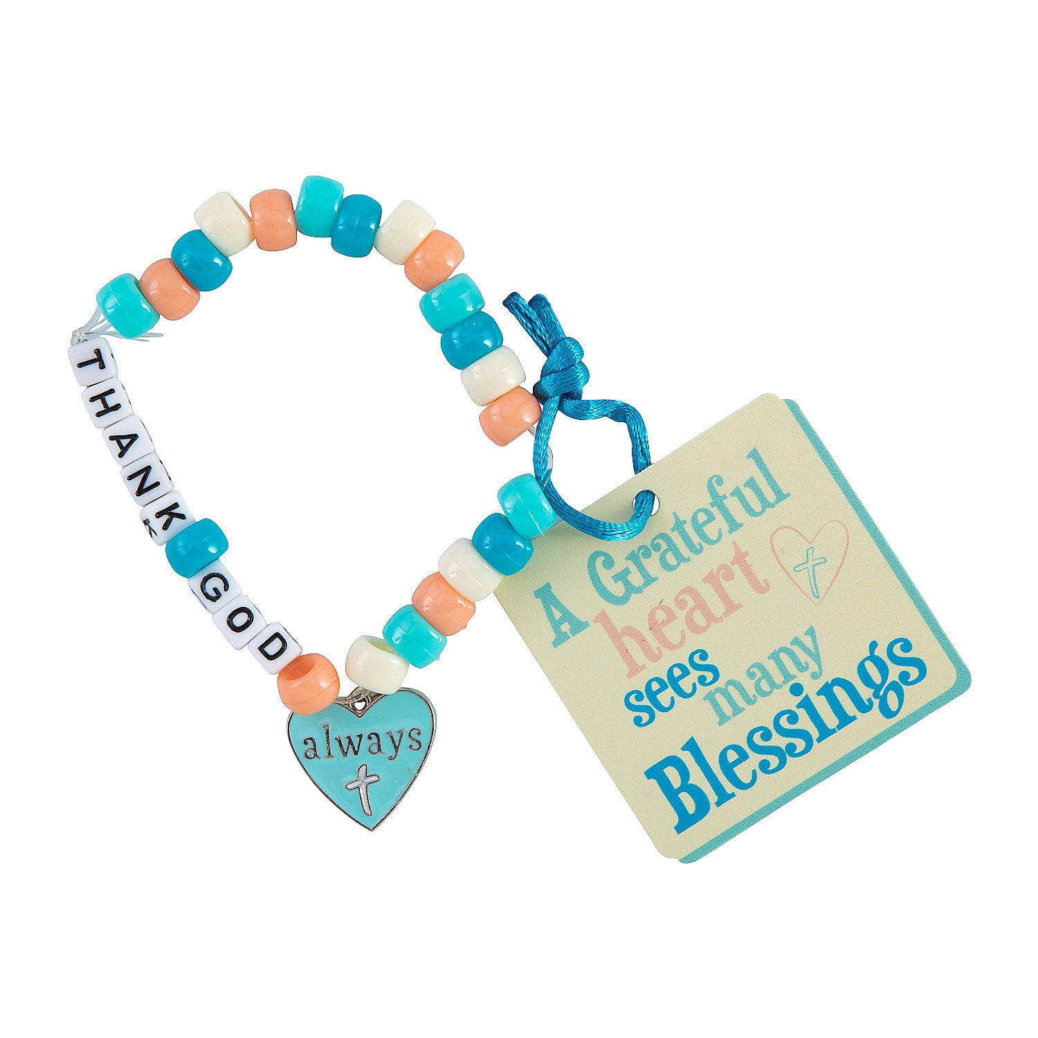 Fun Express 6 1/2" Religious Grateful Pony Bead Friendship Bracelet Craft Kit - Makes 12
