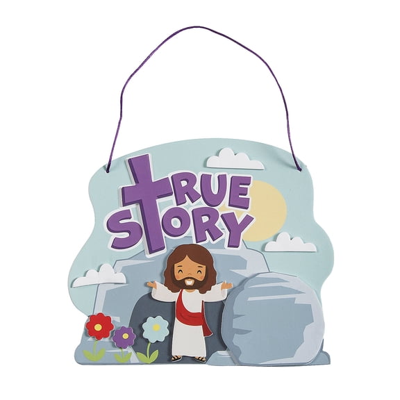 Fun Express 6 1/2" x 5 1/2" Religious Easter True Story Sign Foam Craft Kit - Makes 12