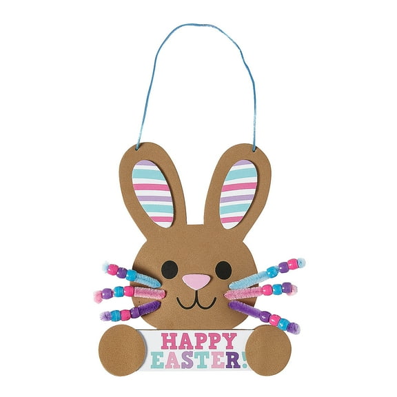 Fun Express 6 1/2" x 6 1/2" Easter Bunny with Bead Whiskers Sign Craft Kit - Makes 12