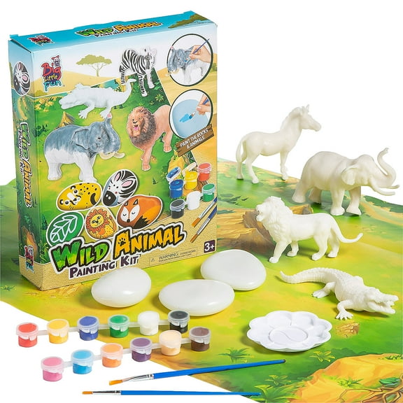 Fun Express 6 1/2" x 8 3/4" DIY Wild Animal Characters Painting Kit - 13 Pieces
