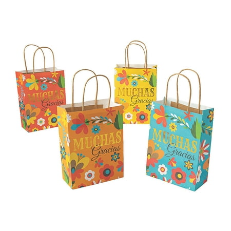 Fun Express 6 1/2" x 9" Medium Fiesta Muchas Gracias Gift Bags - 12 Pc.