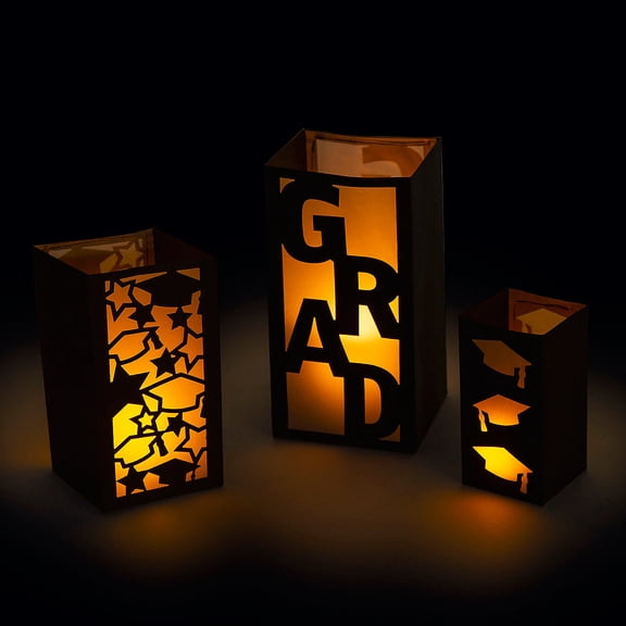 Fun Express 6 1/4" - 10 1/4" Graduation Hat Tabletop Luminary Lanterns with Tealight Candles - 24 Pieces