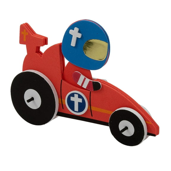 Fun Express 6 1/4" x 4 1/4" Race Car VBS 3D Race Car Foam Craft Kit - Makes 12