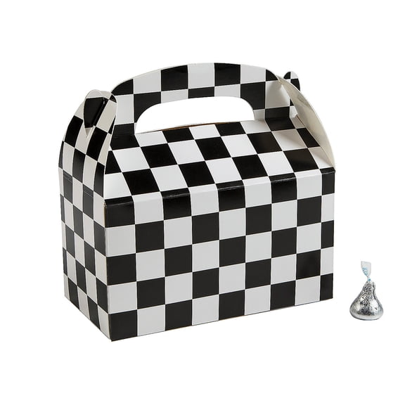 Fun Express 6 1/4" x 5 1/4" Black & White Checkered Favor Boxes - 12 Pieces, Vacation Bible School Supplies