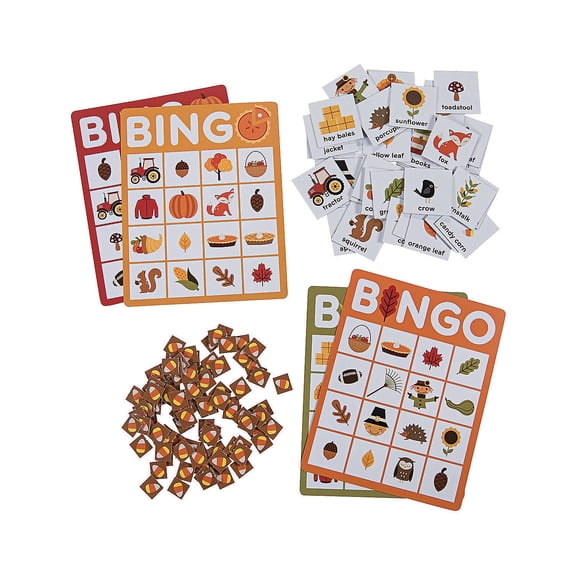 Fun Express 6 3/4" x 8 1/2" Premium Fall Multicolor Cardboard Bingo Game for 32