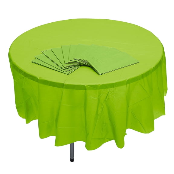 Fun Express 6 Ft. 10" Bulk 12 Pieces Lime Green Round Disposable Plastic Tablecloths