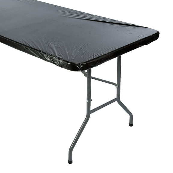 Fun Express 6 Ft. Black Fitted Rectangle Plastic Tablecloth